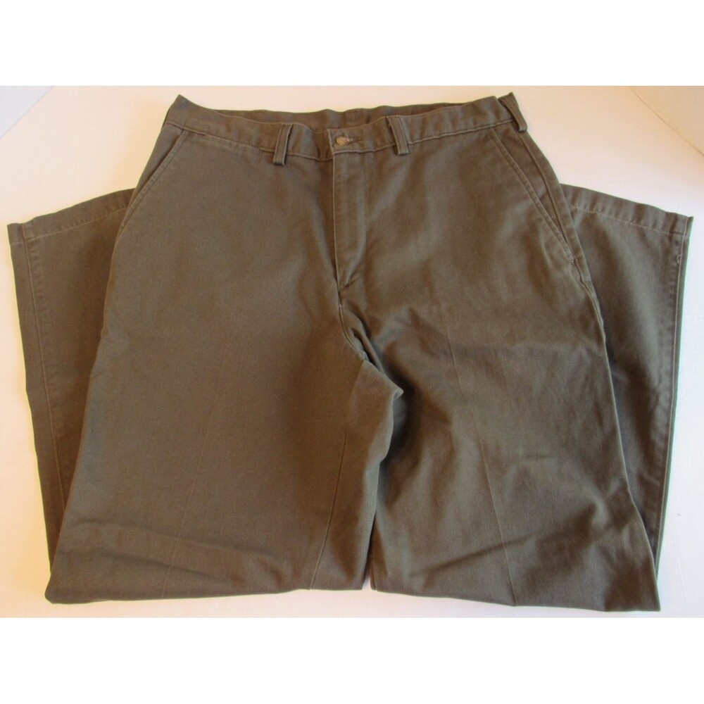 Savane Mens Brown/Green Cotton Mid Rise Casual/Dress Straight Leg Pants 34x29